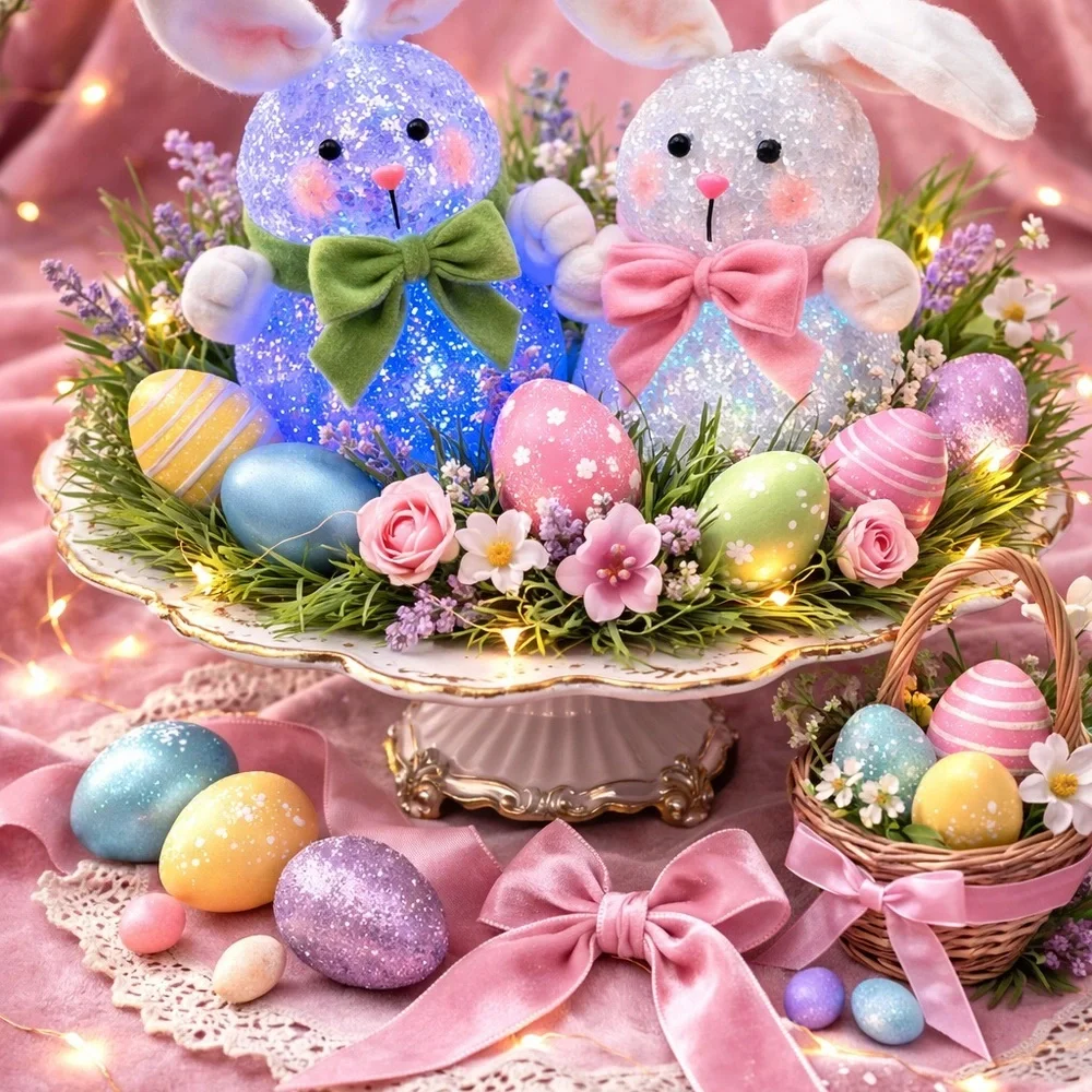 2 cute! Glittery Bunny Decor with LED Lights that change colors